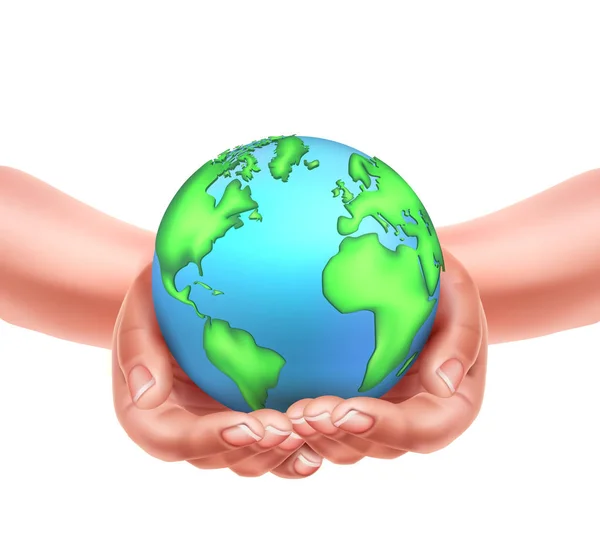 Vetor mãos realistas segurando planeta terra eco — Vetor de Stock