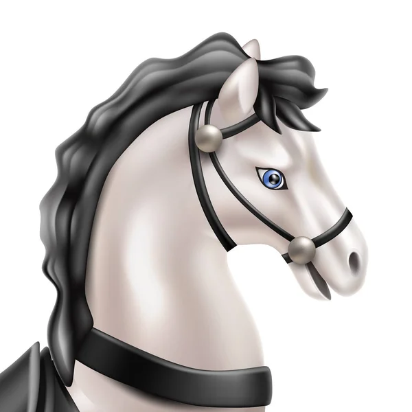 Vector brinquedo de cavalo realista, boneca com sela preta — Vetor de Stock