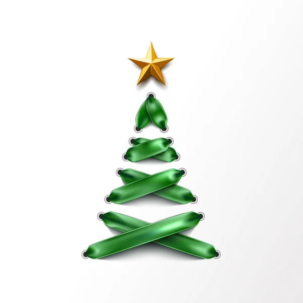 Árbol de navidad con cordones vectoriales hecho de cordones — Vector de stock