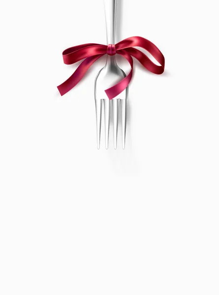 Vector silver fork with ribbon bow festive dinner — Stock Vector