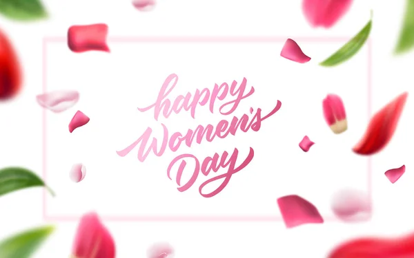 Векторный счастливый женский день с лепестками роз — стоковый вектор