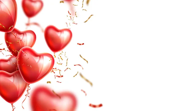 Διάνυσμα μπαλόνι καρδιά μετάξι κορδέλα ρεαλιστική σύνολο — Διανυσματικό Αρχείο