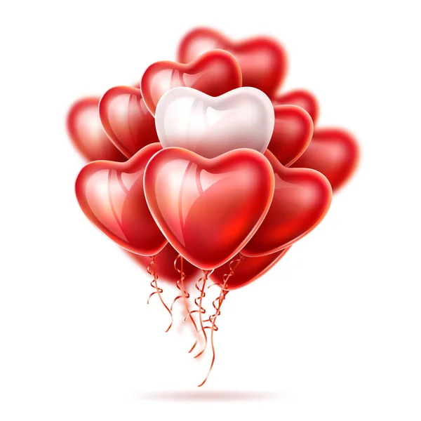 Fita de seda de balão de coração vetorial conjunto realista —  Vetores de Stock