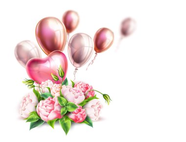 3D gerçekçi pembe şakayık şık buket vektör