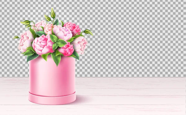 Vector rosa caja de flores día de San Valentín realista — Vector de stock