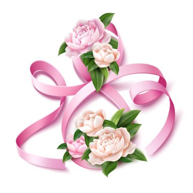 Vektör 8 Mart 8 ipek kurdele Şakayık Çiçeği