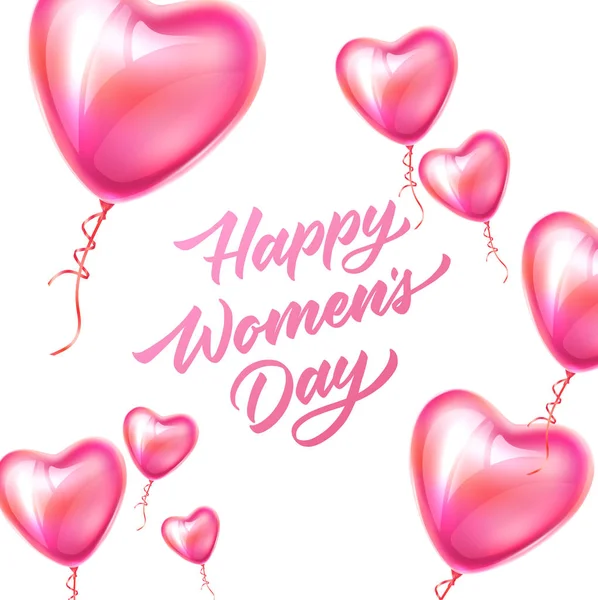 Векторные счастливые женщины день написания 8 марта воздушный шар — стоковый вектор