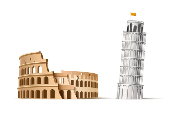 Vektor berühmtes italienisches Wahrzeichen Pisa Turm Kolosseum — Stockvektor