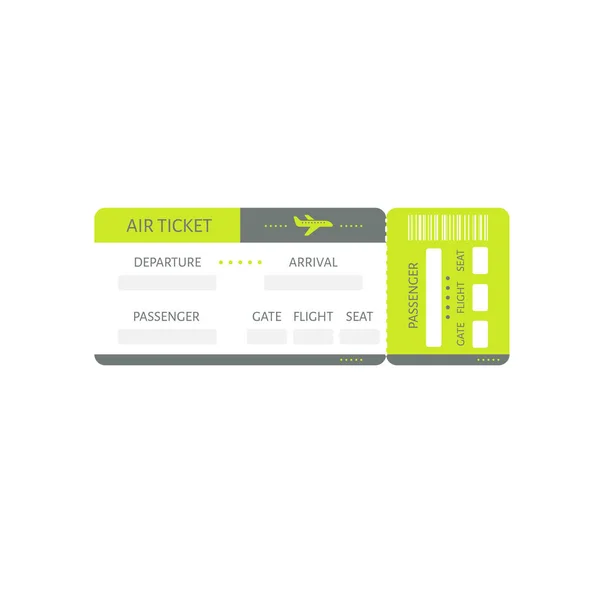 ベクトル緑の飛行機チケットのアイコン旅行観光 — ストックベクタ