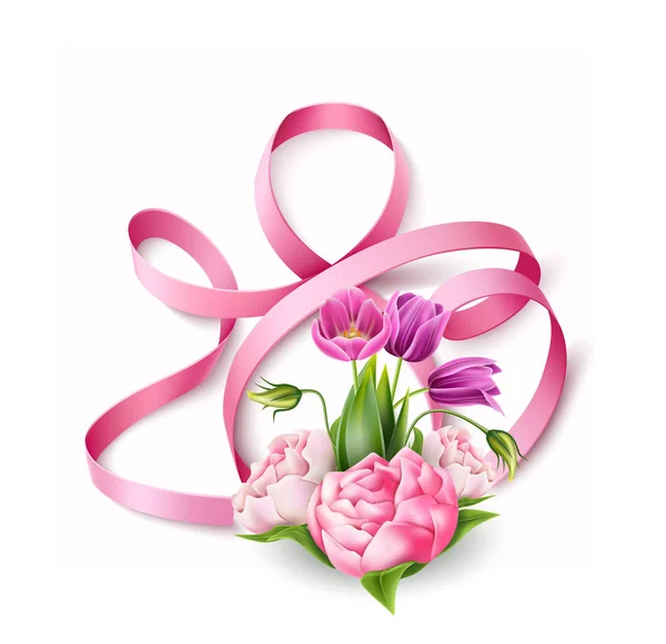 Векторные счастливые женщины день 8 марта цветы ленты — стоковый вектор
