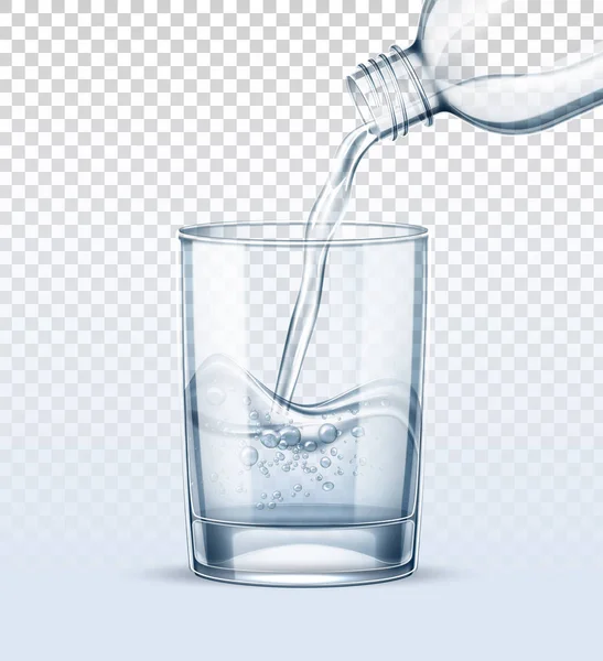 Vettore di acqua pura versando in tazza di vetro realistico — Vettoriale Stock