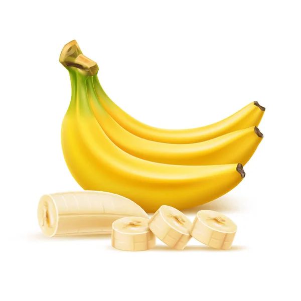 Vector ripe banana bunch, realistic fresh fruit — Stock Vector