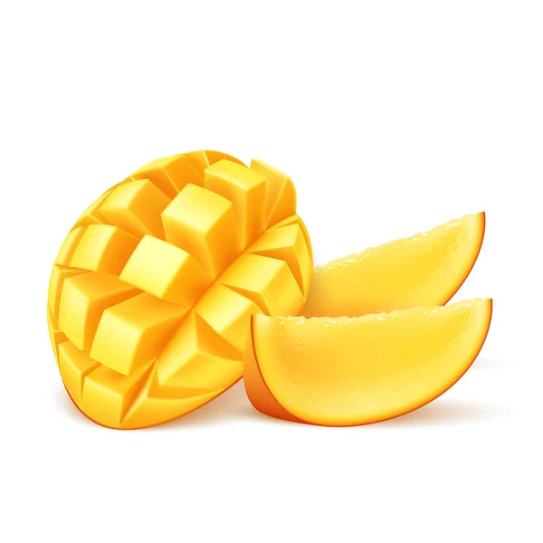 Vector realistische rijpe kubus gesneden mango fruit — Stockvector