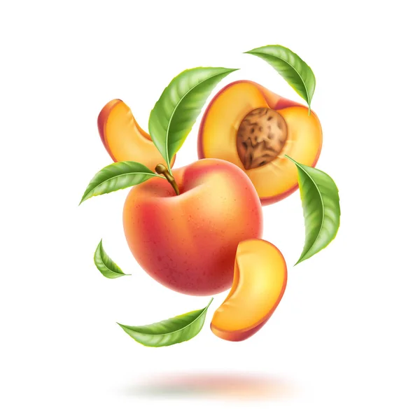 Векторний персиковий нектарний шматочок листя вихровий рух — стоковий вектор