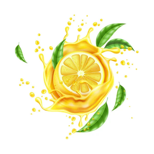잎벡터 사실적인 레몬 스플래시 흐름 — 스톡 벡터