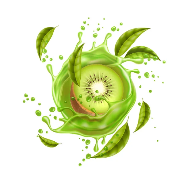 Vector realista kiwi fresco flujo de fruta exótica — Vector de stock