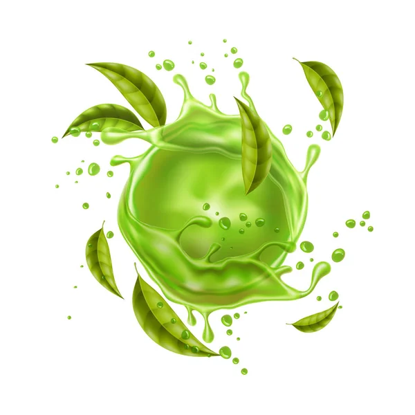 Vektör yeşil suyu sıçrama patlama yeşil yaprakları — Stok Vektör
