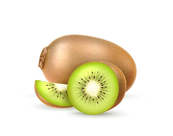 Vecteur réaliste frais kiwi exotique fruits entiers — Image vectorielle