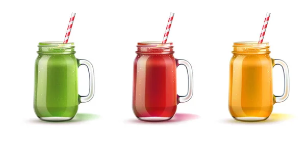 Vektor realistisk smoothie i Mason jar glas set — Stock vektor