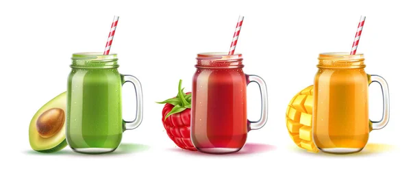 Vector realistische smoothie in Mason jar glas set — Stockvector