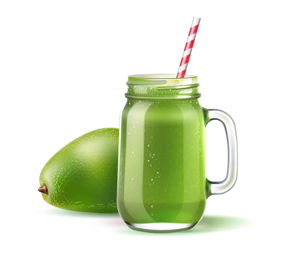 Vector green smoothie in mason jar with straw — Stock Vector