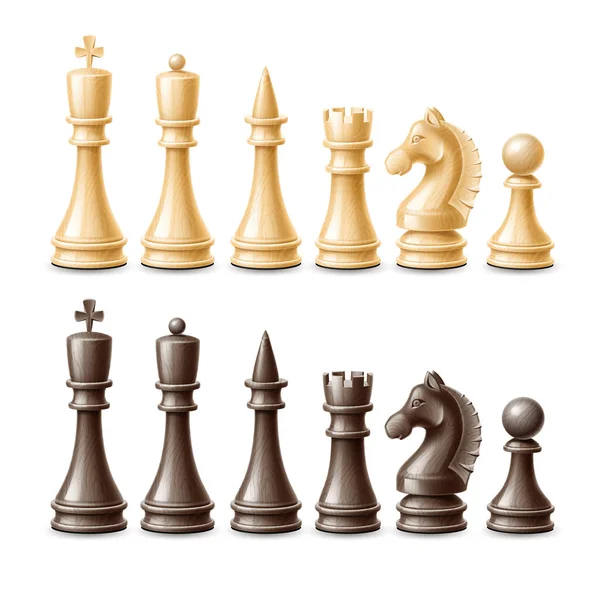 Векторный реалистичный 3d шахматный набор черно-белых фигур — стоковый вектор
