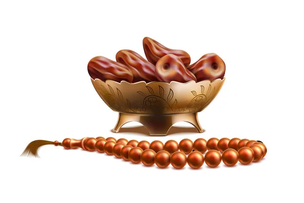 Vector realistische rozenkrans kralen datums fruit Ramadan — Stockvector