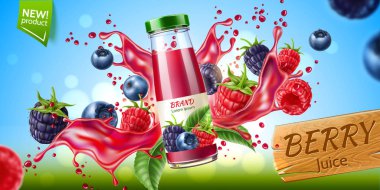 Vektör orman berry karışımı sulu sıçrama hareketi