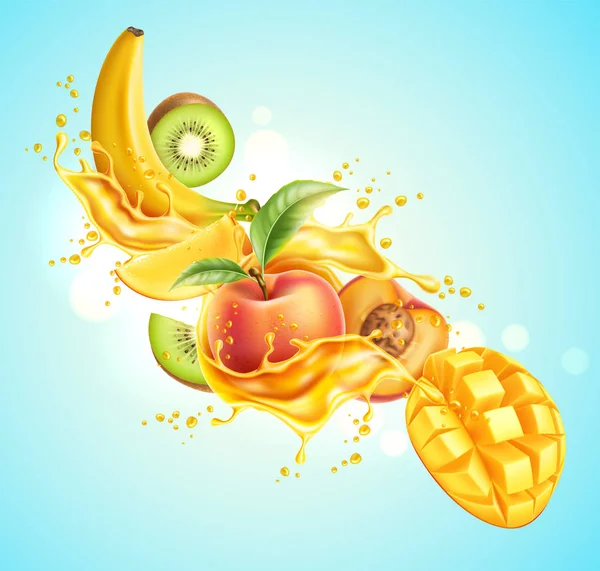 Διανυσματικά ρεαλιστικά τροπικά φρούτα σε πικάντικη έκρηξη — Διανυσματικό Αρχείο