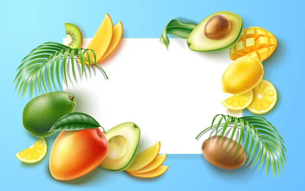Festa de verão vetorial bandeira de frutas tropicais no quadro — Vetor de Stock