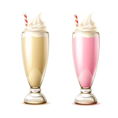 Vector 3d vanilla cherry cocktail with cream clipart