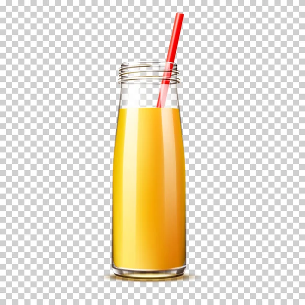 Vector realista botella de jugo de naranja con paja — Vector de stock