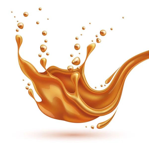 Vector caramel splash with drops realistic flow — Stock Vector