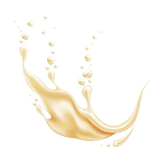 Vector vanilla splash with drops realistic flow — Stock Vector