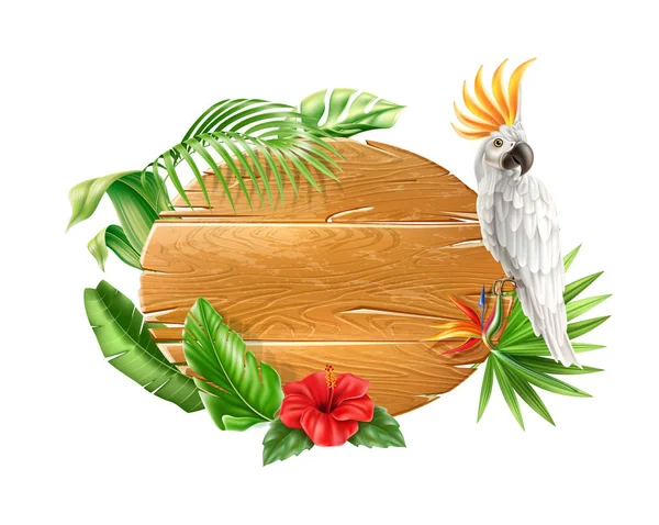 Διάνυσμα τροπικό λουλούδι φύλλα ξύλινο σημάδι παπαγάλος — Διανυσματικό Αρχείο