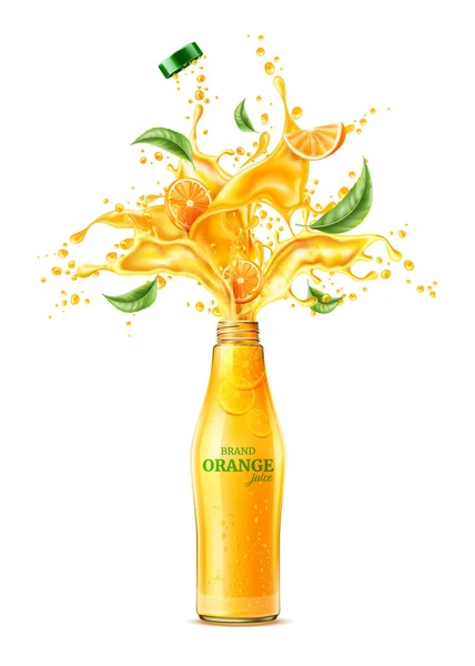 Vektor 3d Orangensaft Spritzwasser fließende Flüssigkeit — Stockvektor