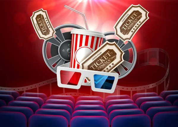 Film vectoriel affiche cinéma pop-corn ruban lunettes — Image vectorielle