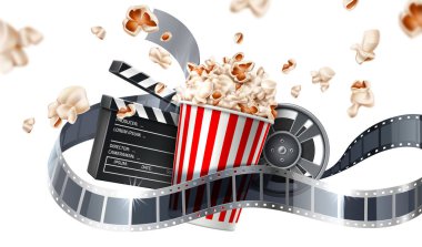 Vektör film sinema afiş uçan patlamış mısır bant