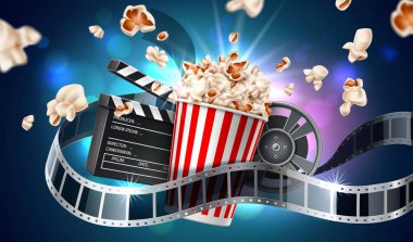 Vektör film sinema afiş uçan patlamış mısır bant
