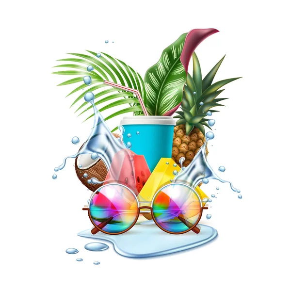 Vettore estate piscina partito tropicale foglia occhiali da sole — Vettoriale Stock