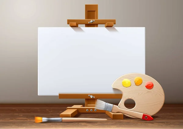 Chevalet en bois vectoriel palette de peinture pinceau — Image vectorielle