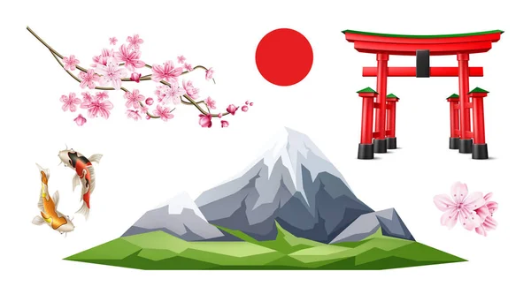 Vector japonés Torii gate sakura koi carp — Archivo Imágenes Vectoriales