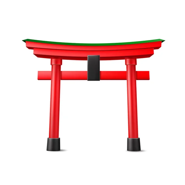 Vector japanese Torii gate wooden red entrance — Stock Vector