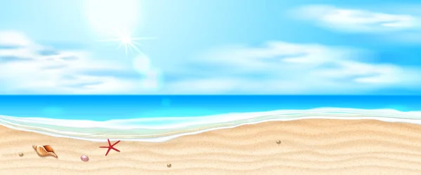 Vector praia mar ondas azuis costa de areia — Vetor de Stock