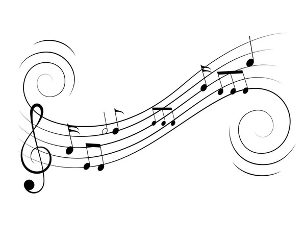 Vector music notes treble clef flow on music staff — Stock Vector