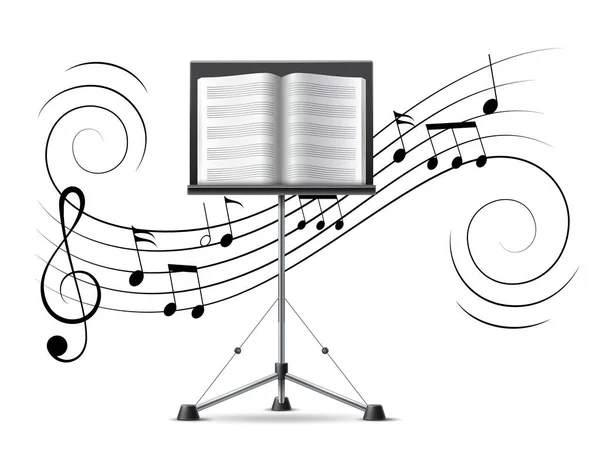 Векторные музыкальные ноты утроили поток клифа на музыкальный персонал — стоковый вектор