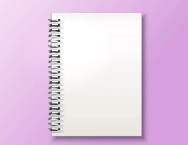 Cuaderno espiral en blanco realista vectorial con anillos — Vector de stock