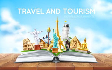 Vektör Seyahat turizm afiş tasarımı kitapta