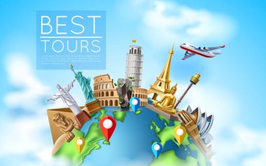 Vektör Seyahat ve turizm afiş tasarımı 3d