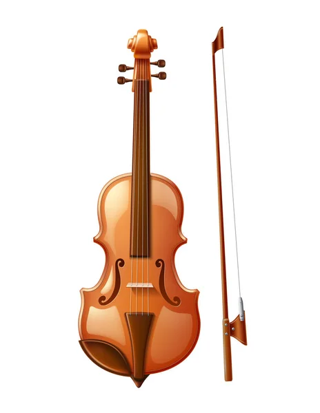 Vector 3d violino com vara de violino para a música — Vetor de Stock